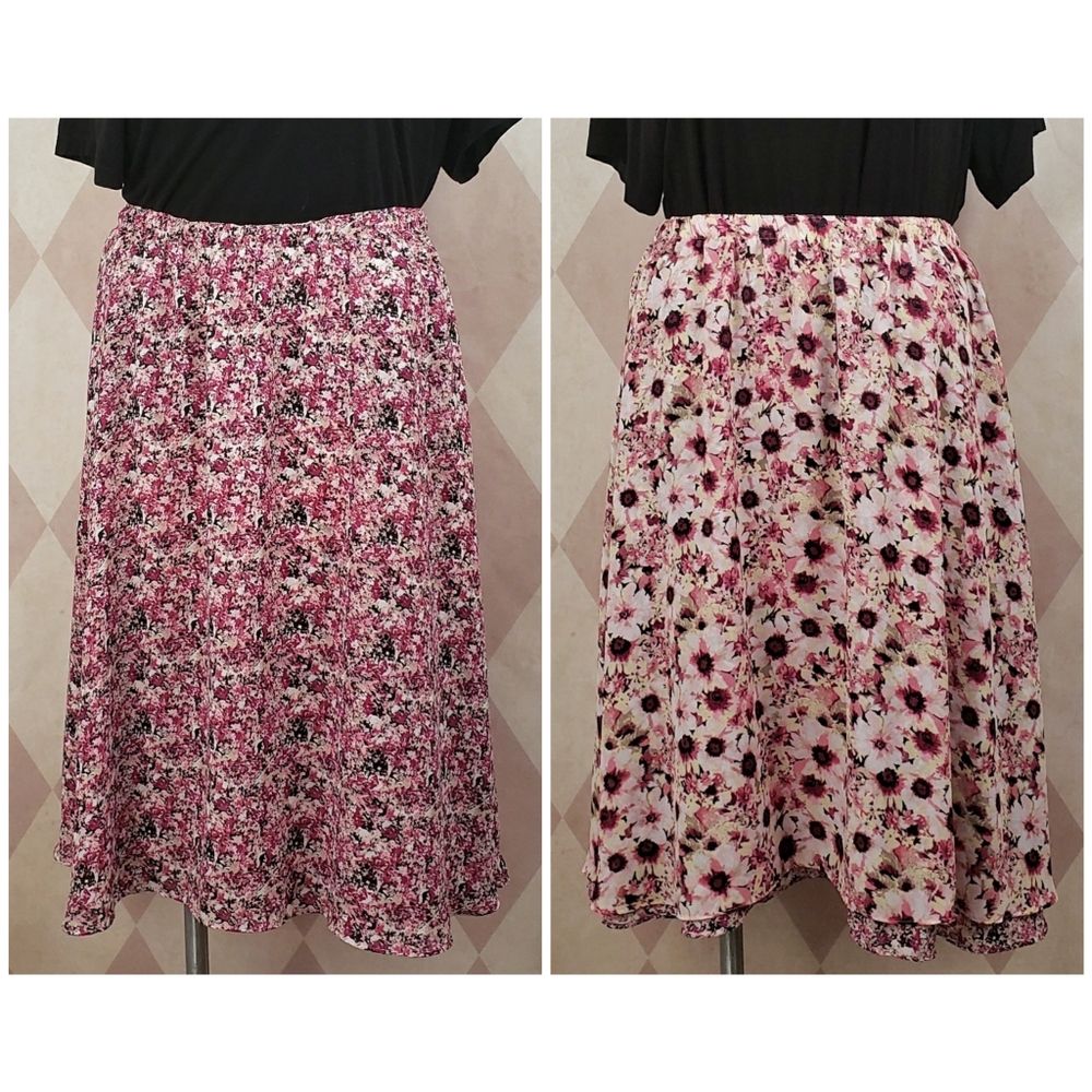 CJ Banks | Pink Floral Reversible Skirt